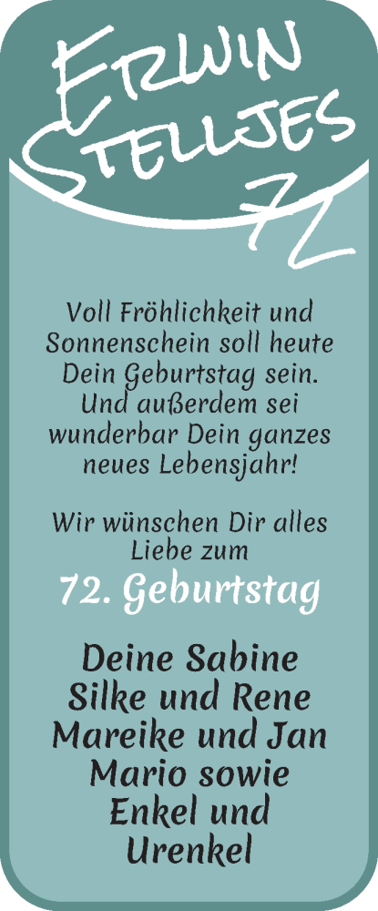 Glückwunschanzeige von Erwin Stelljes von Osterholzer Kreisblatt
