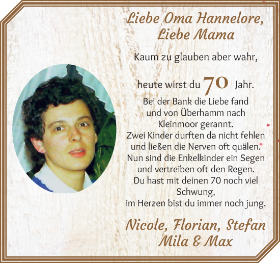 Glückwunschanzeige von Hannelore  von Wuemme Zeitung