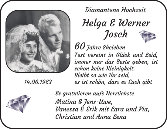 Glückwunschanzeige von Helga und Werner Josch von Die Norddeutsche