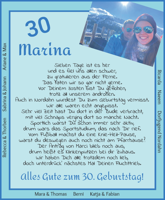 Glückwunschanzeige von Marina  von Wuemme Zeitung