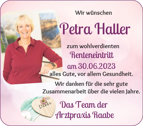 Glückwunschanzeige von Petra Haller von Osterholzer Kreisblatt