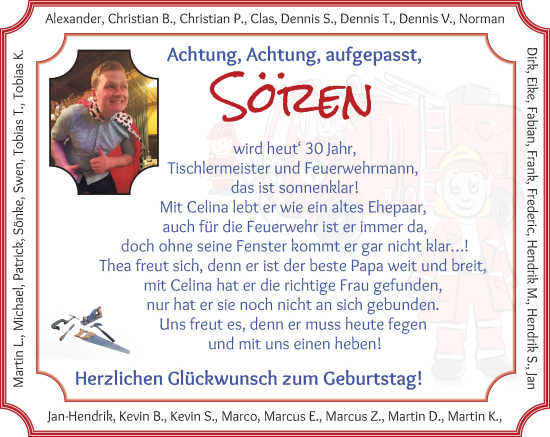 Glückwunschanzeige von Sören  von Osterholzer Kreisblatt