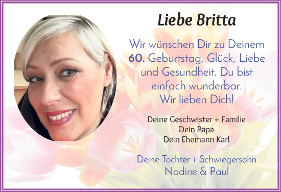 Glückwunschanzeige von Britta  von WESER-KURIER
