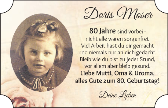 Glückwunschanzeige von Doris Moser von WESER-KURIER
