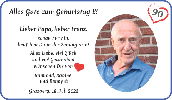 Glückwunschanzeige von Franz Winter von Wuemme Zeitung