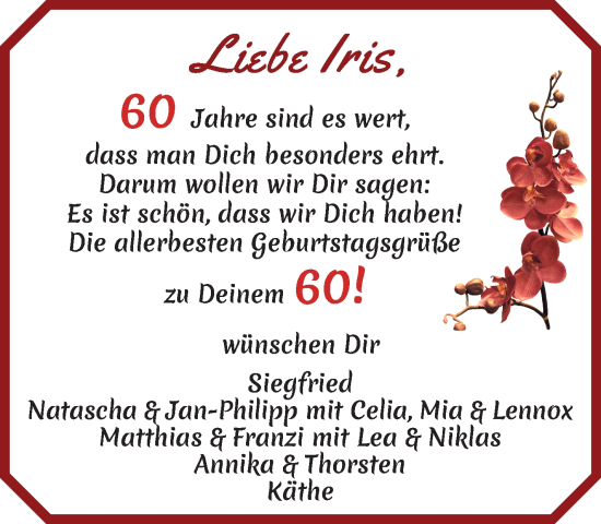 Glückwunschanzeige von Iris Rickels von Wuemme Zeitung