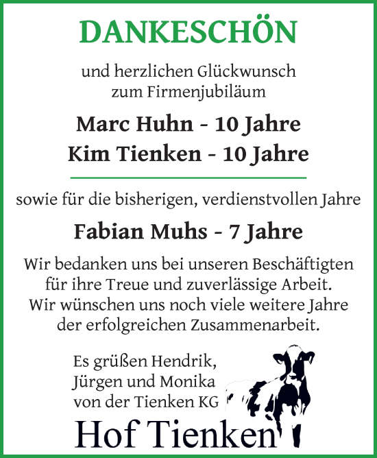 Glückwunschanzeige von Marc, Kim, Fabian Huhn, Tienken, Muhs von Osterholzer Kreisblatt