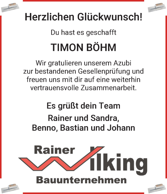 Glückwunschanzeige von Timon Böhm von Osterholzer Kreisblatt