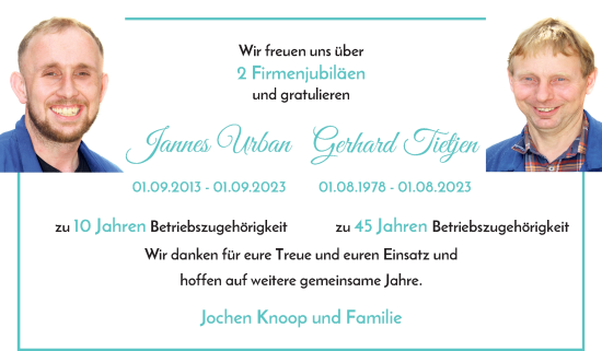 Glückwunschanzeige von 2 Firmenjubiläen  von Wuemme Zeitung