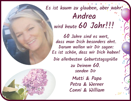 Glückwunschanzeige von Andrea Klüver von WESER-KURIER