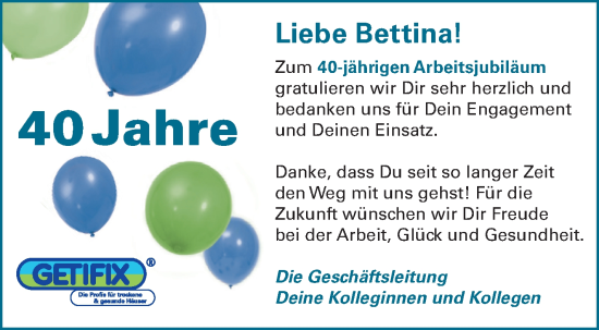 Glückwunschanzeige von Bettina  von WESER-KURIER