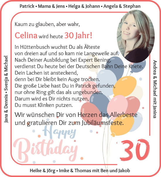 Glückwunschanzeige von Celina  von Wuemme Zeitung