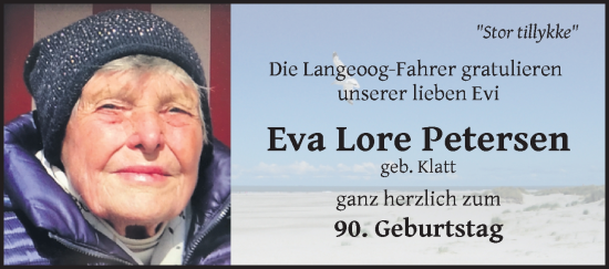 Glückwunschanzeige von Eva Lore Petersen von WESER-KURIER