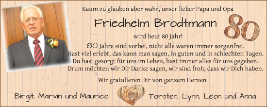 Glückwunschanzeige von Friedhelm Brodtmann von Osterholzer Kreisblatt
