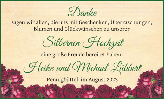 Glückwunschanzeige von Heike und Michael Lübbert von Osterholzer Kreisblatt