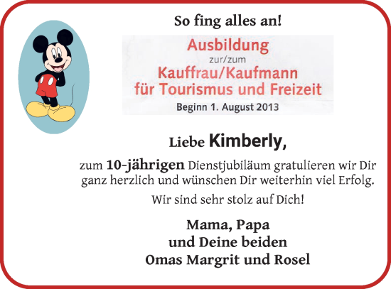 Glückwunschanzeige von Kimberly Leesemann von WESER-KURIER
