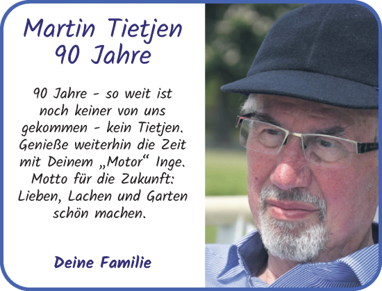 Glückwunschanzeige von Martin Tietjen von Die Norddeutsche