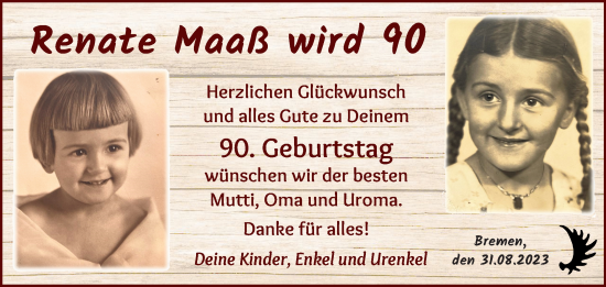 Glückwunschanzeige von Renate Maaß von Die Norddeutsche