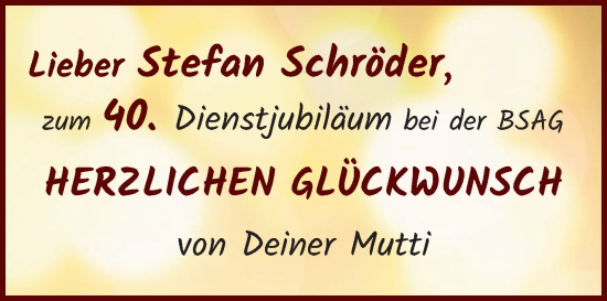 Glückwunschanzeige von Stefan Schröder von WESER-KURIER