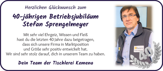 Glückwunschanzeige von Stefan Sprengelmeyer von WESER-KURIER