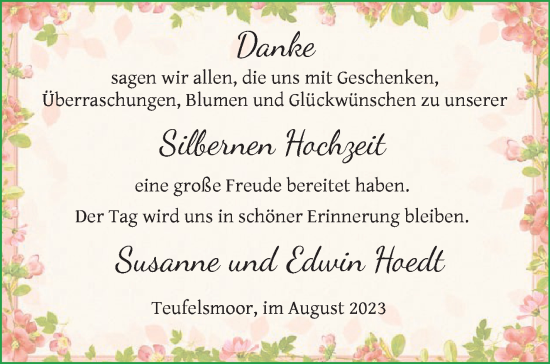Glückwunschanzeige von Susanne und Edwin Hoedt von Osterholzer Kreisblatt