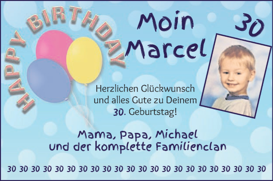 Glückwunschanzeige von Marcel Waschwill von Osterholzer Kreisblatt