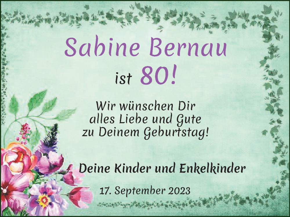 Anzeige für Sabine Bernau vom 18.09.2023 aus Osterholzer Kreisblatt