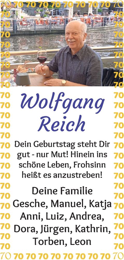 Anzeige für Wolfgang Reich vom 16.09.2023 aus WESER-KURIER