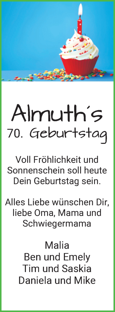 Glückwunschanzeige von Almuth Behrens von Wuemme Zeitung