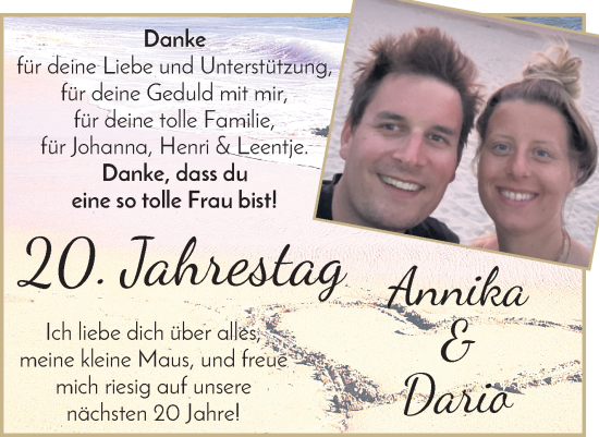 Glückwunschanzeige von Annika und Dario  von Die Norddeutsche