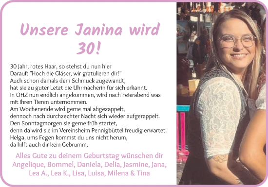 Glückwunschanzeige von Janina  von Osterholzer Kreisblatt