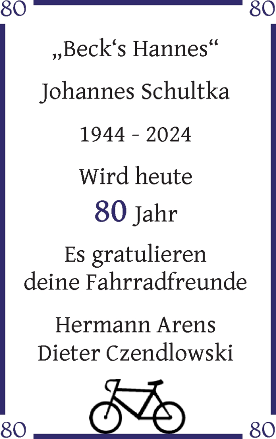 Glückwunschanzeige von Johannes Schultka von WESER-KURIER
