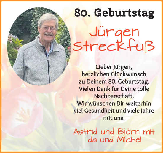 Glückwunschanzeige von Jürgen Streckfuß von Osterholzer Kreisblatt