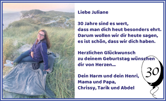 Glückwunschanzeige von Juliane  von Wuemme Zeitung