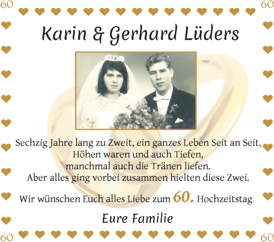 Glückwunschanzeige von Karin und Gerhard Lüders von Osterholzer Kreisblatt