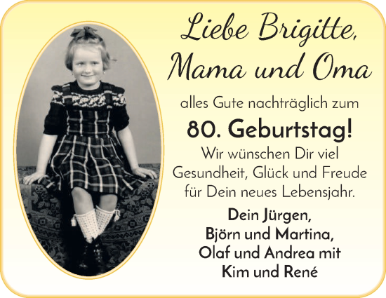 Glückwunschanzeige von Brigitte  von Die Norddeutsche