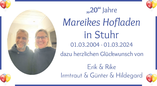 Glückwunschanzeige von Mareikes Hofladen  von WESER-KURIER