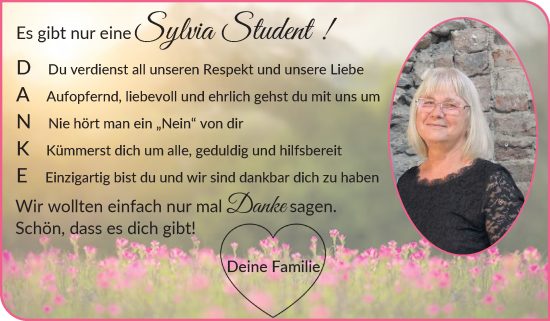 Glückwunschanzeige von Sylvia Student von Osterholzer Kreisblatt