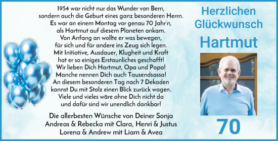 Glückwunschanzeige von Hartmut Hofmann von Osterholzer Kreisblatt