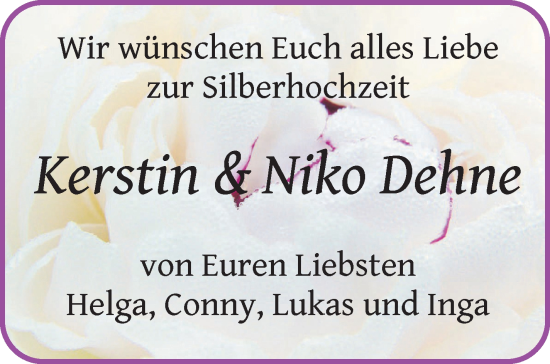 Glückwunschanzeige von Kerstin und Niko Dehne von WESER-KURIER