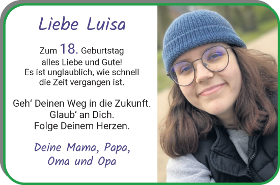 Glückwunschanzeige von Luisa Mehat von WESER-KURIER