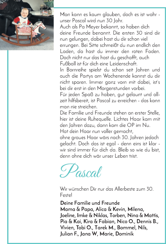 Glückwunschanzeige von Pascal  von Osterholzer Kreisblatt