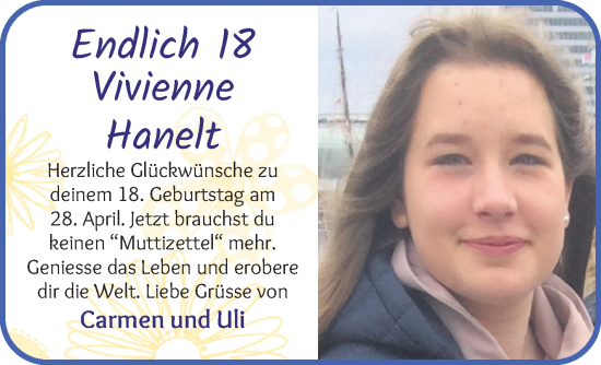 Glückwunschanzeige von Vivienne Hanelt von Wuemme Zeitung