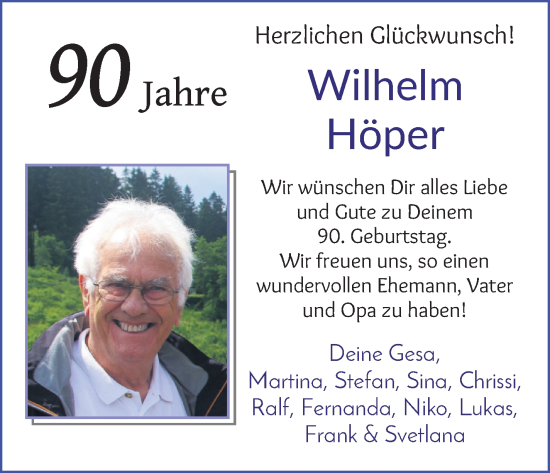Glückwunschanzeige von Wilhelm Höper von WESER-KURIER
