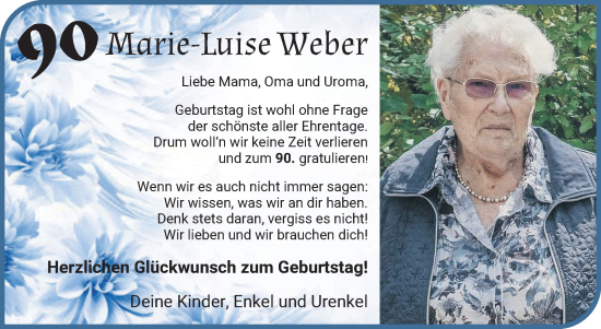 Glückwunschanzeige von Marie-Luise Weber von WESER-KURIER