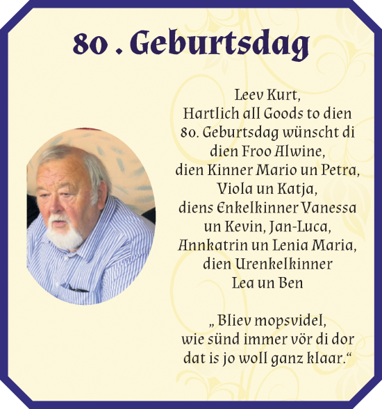 Glückwunschanzeige von Kurt  von Die Norddeutsche