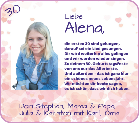 Glückwunschanzeige von Alena Puckhaber von Osterholzer Kreisblatt