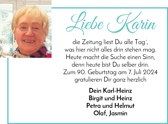 Glückwunschanzeige von Karin  von WESER-KURIER