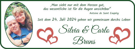 Glückwunschanzeige von Silvia & Carlo Bruns von WESER-KURIER