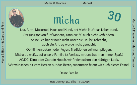 Glückwunschanzeige von Micha  von Wuemme Zeitung